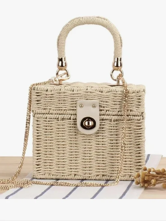 Woven Straw Top-Handle Bag in Natural Tan - Picture 3 of 6